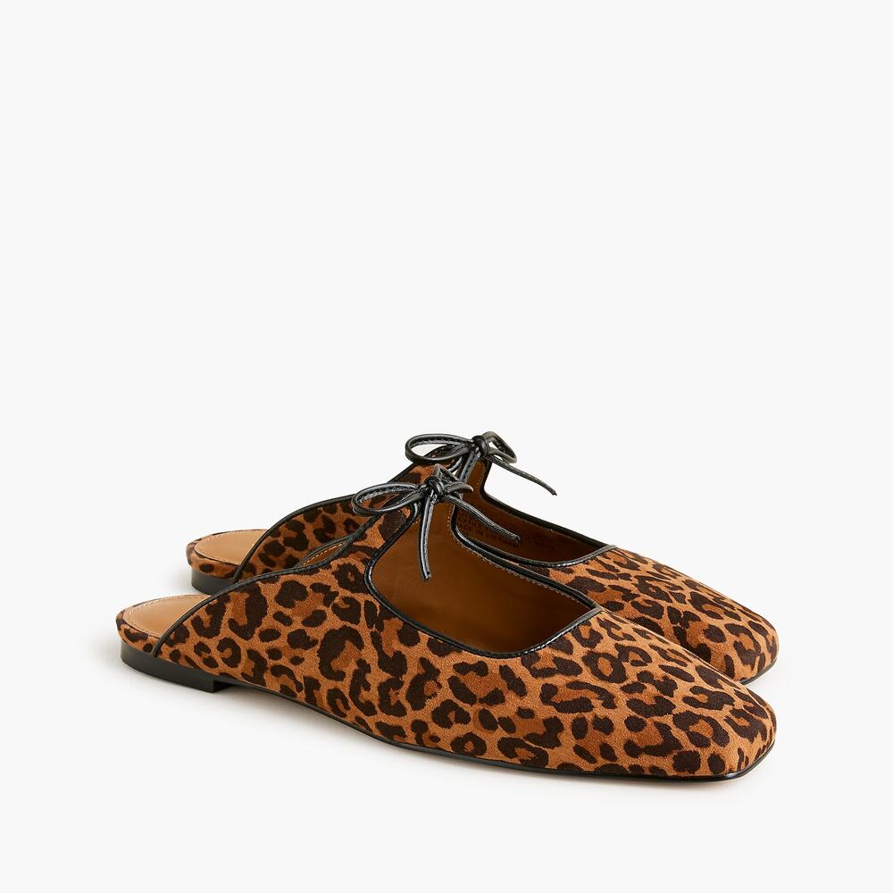 NWOT J Crew Factory Bow Suede Slip-on Mules Shoes Leopard Suede 6